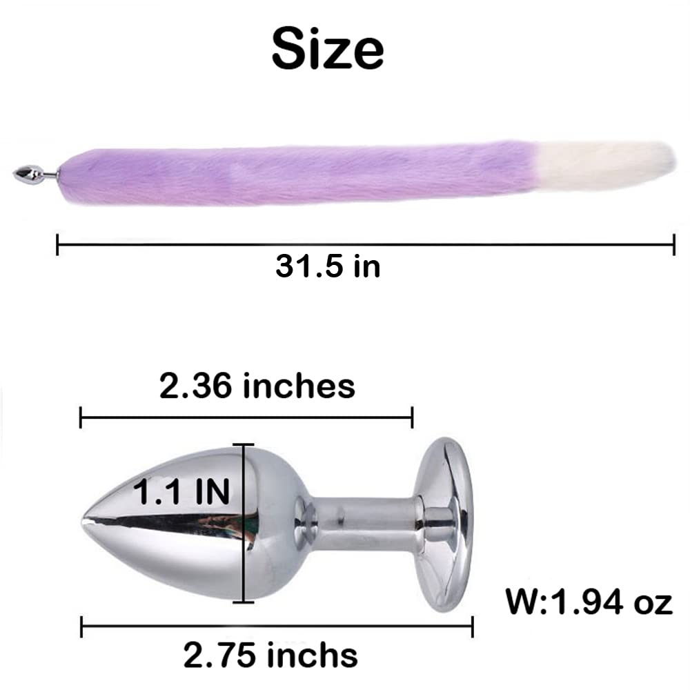 Ooiixx Butt Plug Fox Tail Cosplay Anal Plug Anal Butt Plug Adult Sex Toys for Beginner Women Men Couple (31 '' Purple-White)
