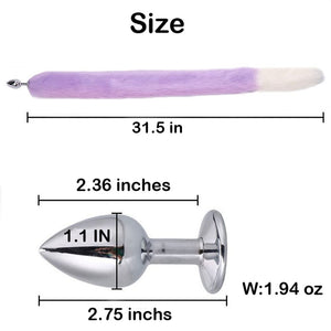 Ooiixx Butt Plug Fox Tail Cosplay Anal Plug Anal Butt Plug Adult Sex Toys for Beginner Women Men Couple (31 '' Purple-White)