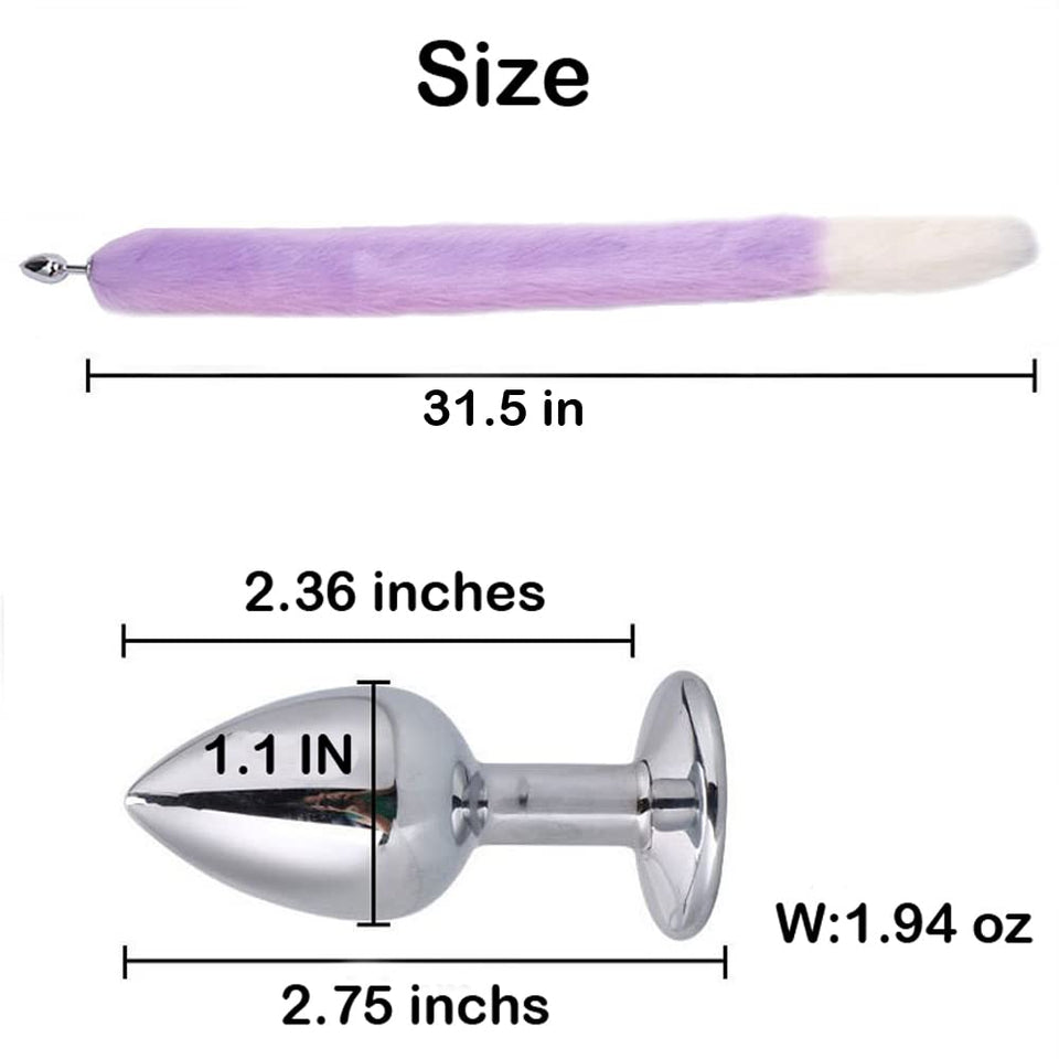 Ooiixx Butt Plug Fox Tail Cosplay Anal Plug Anal Butt Plug Adult Sex Toys for Beginner Women Men Couple (31 '' Purple-White)