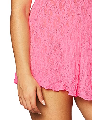 Elegant Moments Sexy Lace Halter Mini Dress Sleepwear Night Gown Lingerie Neon Pink