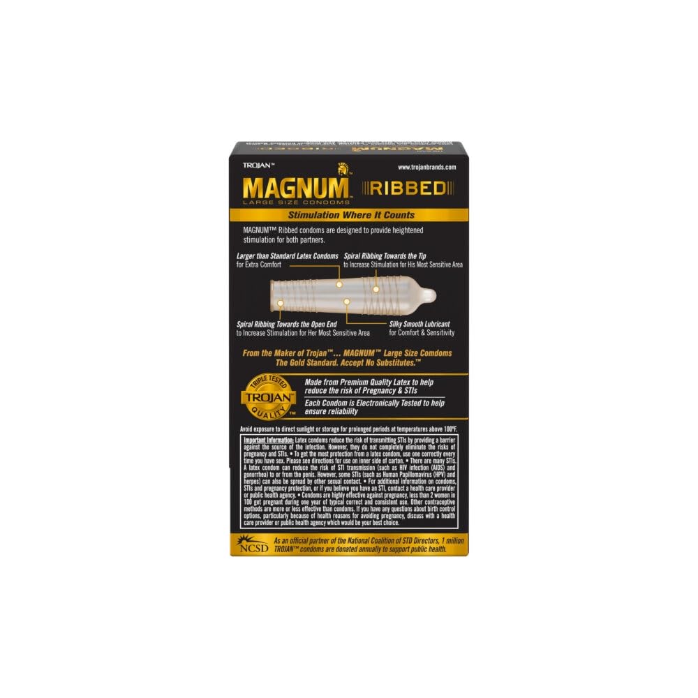 Trojan Magnum Large Size Condoms Ribbed Lubricated - 12 Ct Pack Of 2