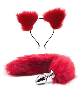 Ooiixx Butt Plug Fox Tail Cosplay Anal Plug Anal Butt Plug Adult Sex Toys for Beginner Women Men Couple (18 '' Red Kit)