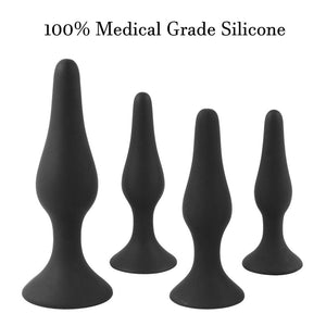 Butt Plugs Trainer Silicone Anal Plugs Beginners Starter Set For Women And Men Soft Silicone Plugs Toys Trainer 4 Piece Set (Black)