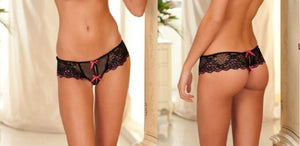 Crotchless Lace Thong W/Bows M/L