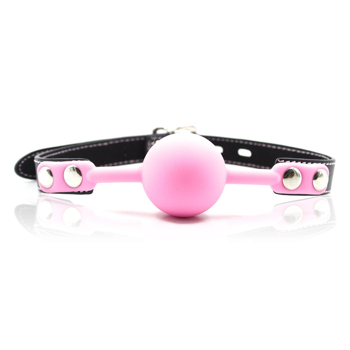 RYOZOCH SM Silicone Ball Gag with Lock Leather Strap BDSM Adult Sex Toys Bondage Kit Restraints Play (1.5in Ball, Pink+Black)