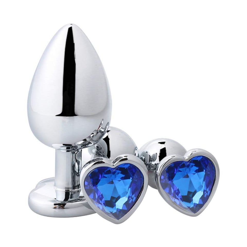 Rustless Metal Anal Butt Plugs Blue Jewelry Heart Shaped Anal Trainer Sex Toys Unisex Valentine 's/Birthday Gift for Lover Romi