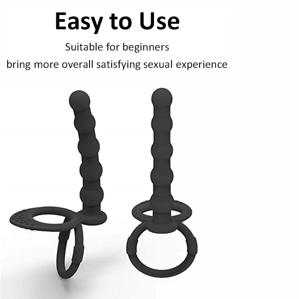 Silicone Strap On Penis Butt Plug, Anal Beads with Cock Ring, Delay Ejaculation Anus Plug Adult Massager Double Penetration Dild