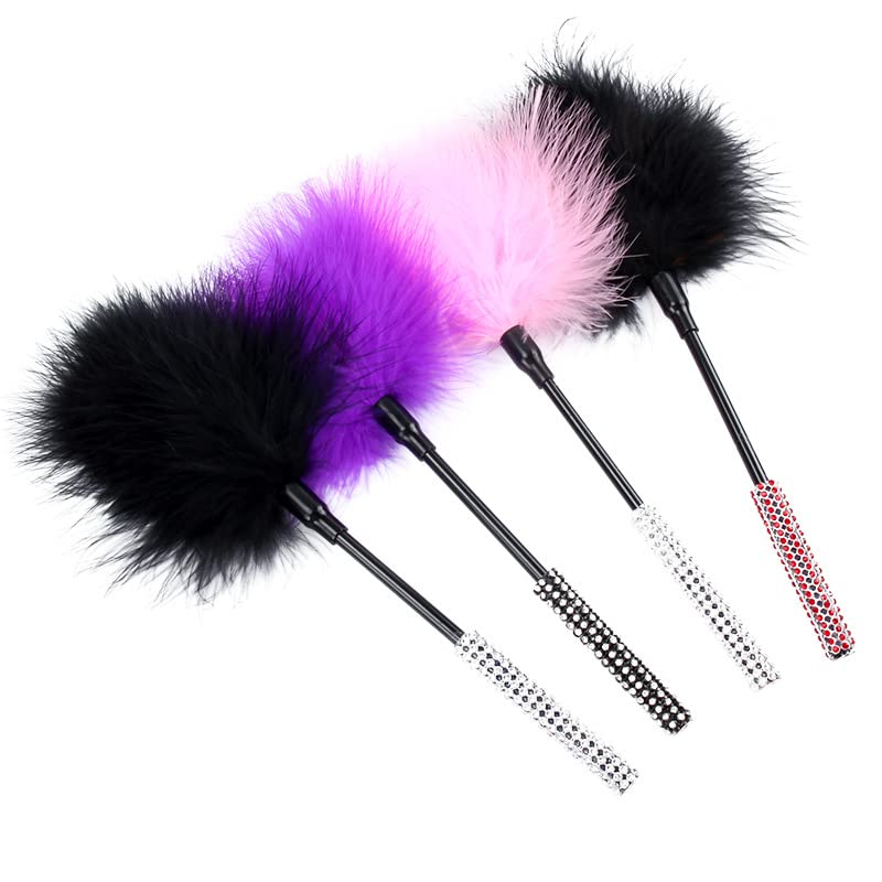 SM Adult Sexy Feather Teasing Toys Male and Female Role Play Tickling Romantic Sex Adult Toy with Diamond Handle(Pink)