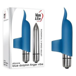 Adam  Eve Blue Dolphin Finger Vibrator with TongueShaped Fin and Removable Bullet Vibrator  4    Long  Smooth Silicone Finger