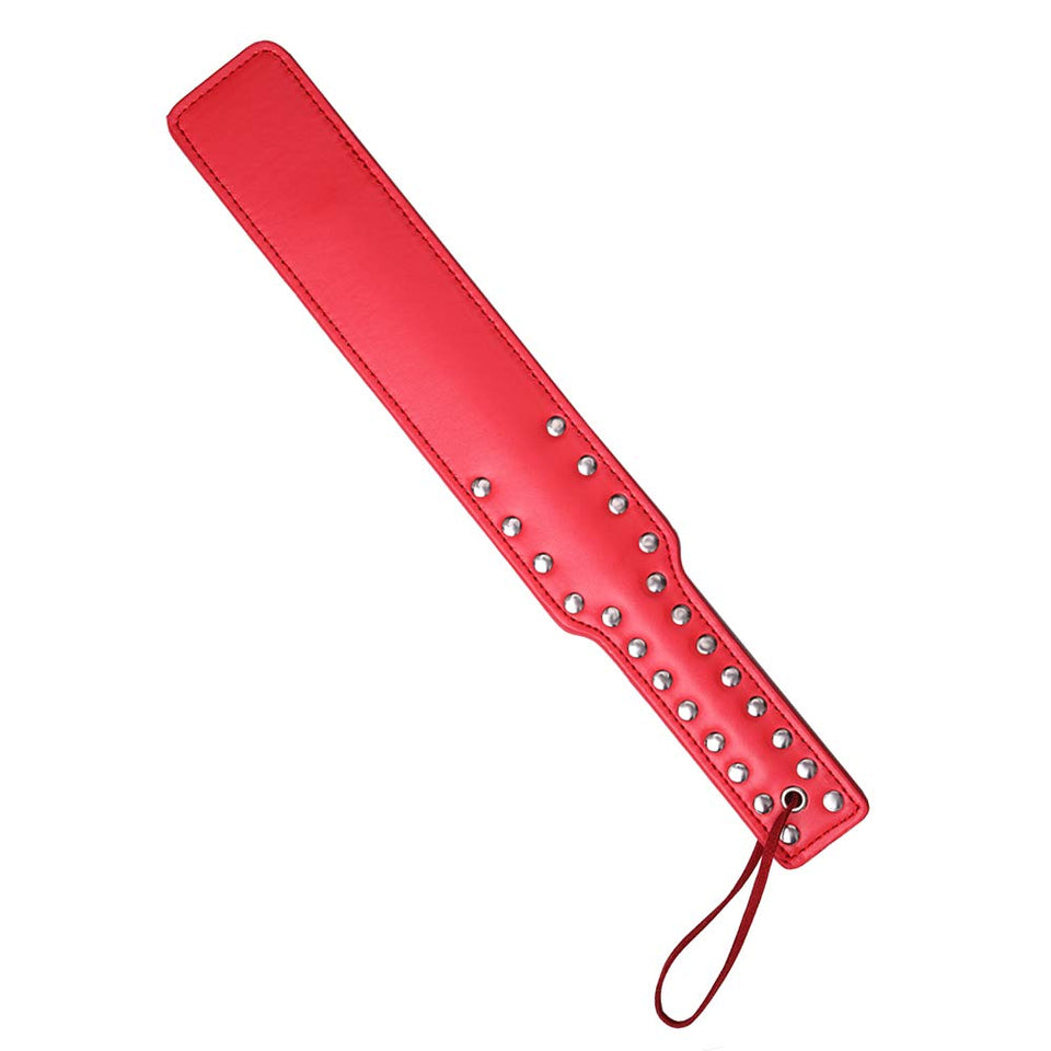 Quality Studded Spanking Paddles, 14.7inch Faux Leather Paddle for Adults Sex Play, Red
