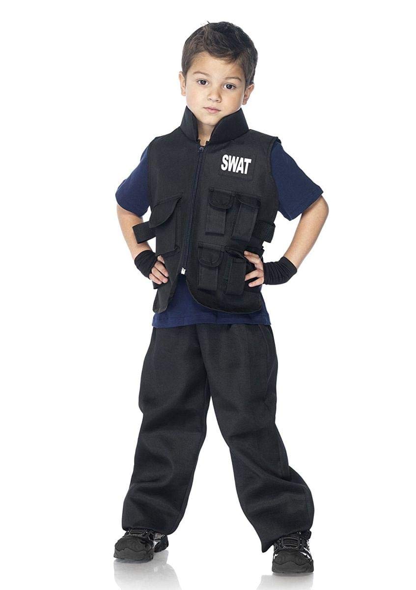 Boys 2 Pc Swat Commander Costume, Includes Utility Vest And Fingerless Gloves