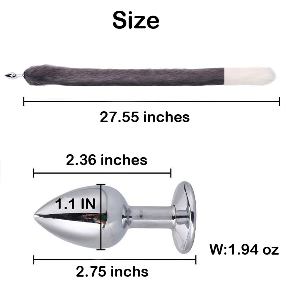 Ooiixx Butt Plug Fox Tail Cosplay Anal Plug Anal Butt Plug Adult Sex Toys for Beginner Women Men Couple (31 '' Gray-White)