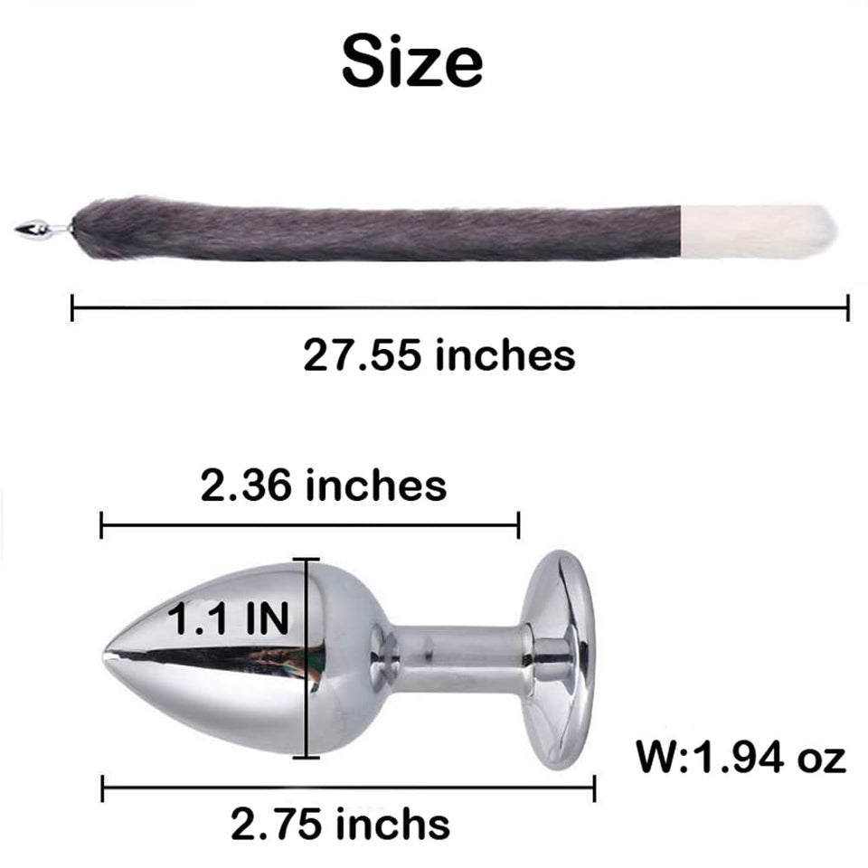 Ooiixx Butt Plug Fox Tail Cosplay Anal Plug Anal Butt Plug Adult Sex Toys for Beginner Women Men Couple (31 '' Gray-White)