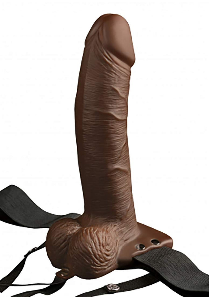 Fetish Fantasy 8 In Hollow Rechargeable Strap-On Remote Brown