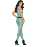 Elegant Moments Crochet Pothole Bodystocking With Open Crotch Turquoise