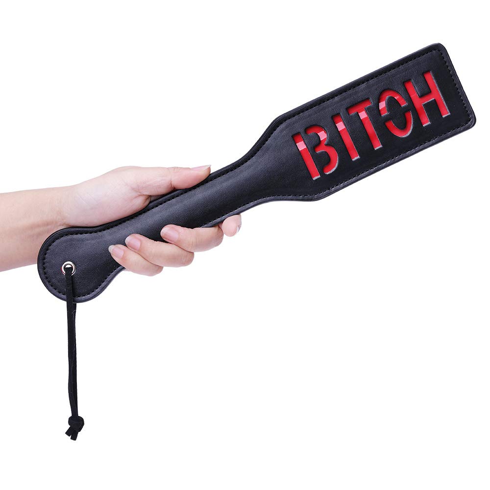 VENESUN Bitch Spanking Paddle for Adults, 12.8inch Faux Leather BDSM Paddle for Sex Play, Black