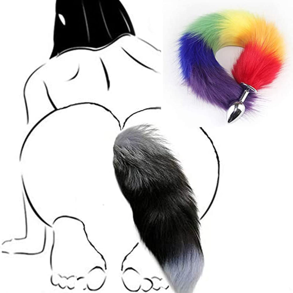 OOIIXX Anal Plug with Sexy Tail for Cosplay, Adult Sex Toys of Stainless Steel Anal Plug (Rainbow, Small)