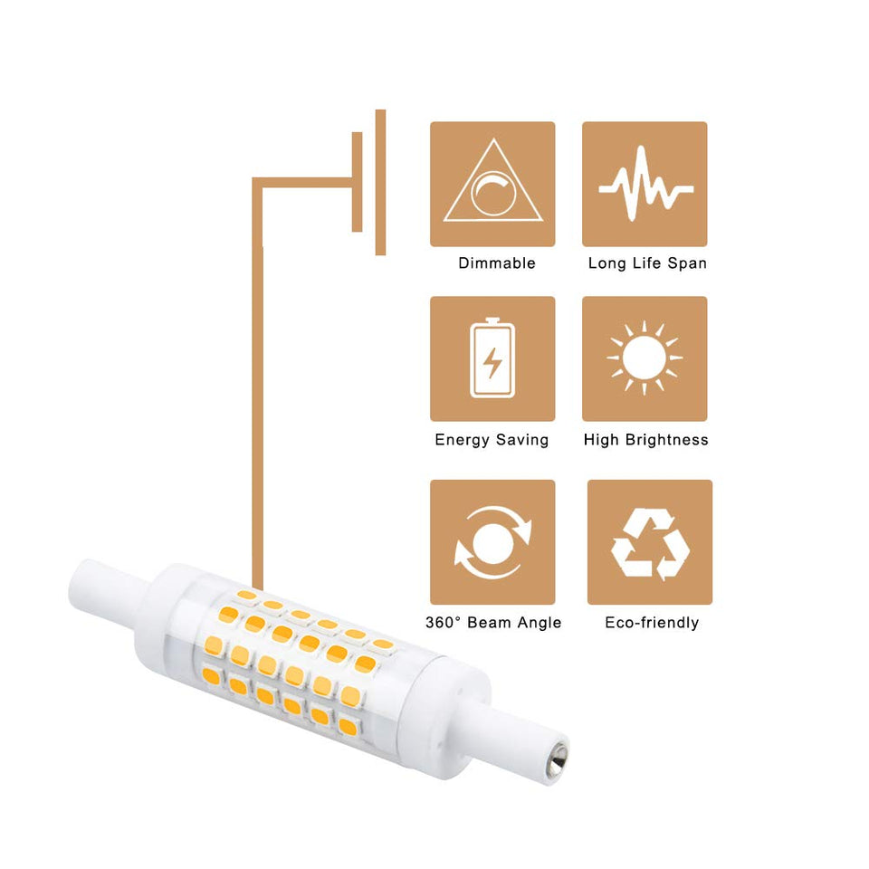 Bonlux Dimmable R7S Led Bulb 78Mm (3'') - 5W T3 Double Ended J Type J78 Led Flood Light Daylight 6000K, 45W Halogen Replacement