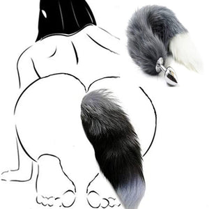 Ooiixx Sexy Fox Tail Cosplay Anal Plug Anal Butt Plug Adult Sex Toys for Women Men Couple Stainless Steel Anal Plug (18'' Gray)