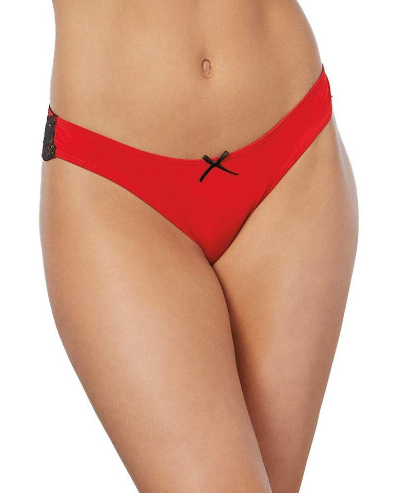 Dreamgirl Microfiber Cheeky Panty With Cross Dye Lace Back And Satin Bow Trim, Iris/Black, Medium