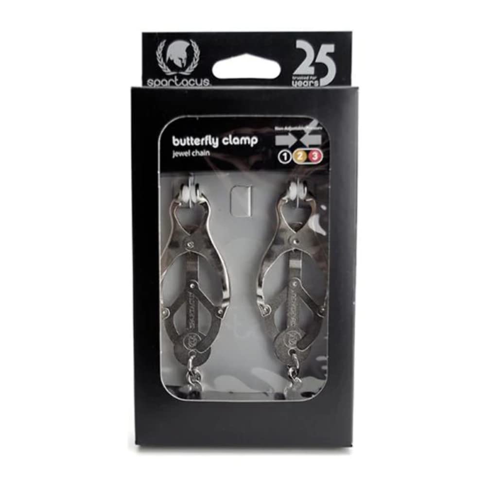 Spartacus Endurance Butterfly Nipple Clamps With Link Chain, Silver