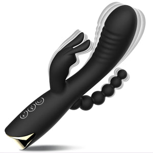 Rabbit Anal Dildo Vibrator with 10 Vibrating Clitoris Stimulator Sex Toy 3 in 1 G Spot Vibrator, Anal Stimulator Massager for Ad