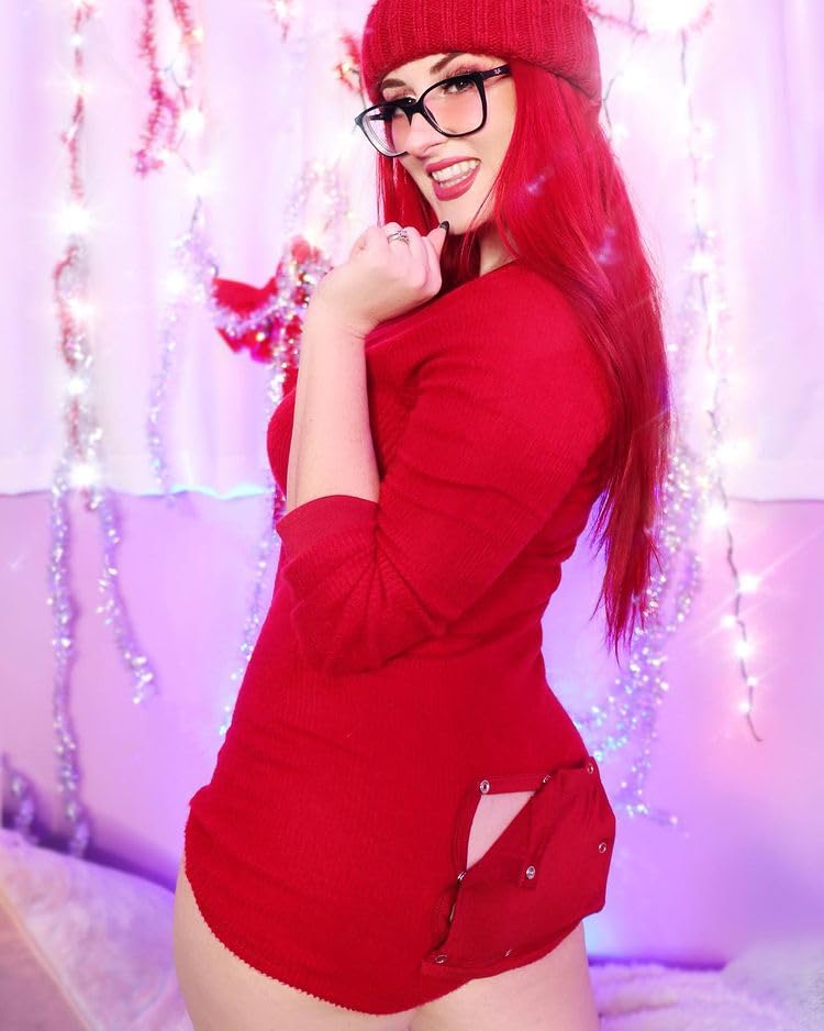 Leg Avenue Brushed Rib Romper Long Johns Red Color