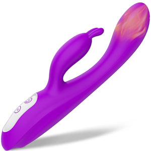 G Spot Rabbit Vibrator with Heating Function and Bunny Ears for Clitoris G-spot Stimulation,Waterproof Dildo with 9 Powerful Vib