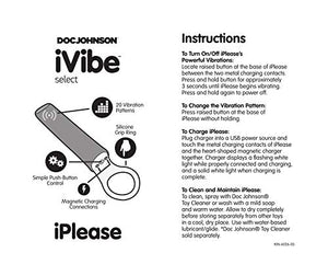 Doc Johnson Ivibe Select - Iplease - Powerful 20 Function Vibrator With Silicone Grip Ring - Quiet Motor Small Size Waterproof Usb Rechargeable - Pink/White (6026-05-Am)