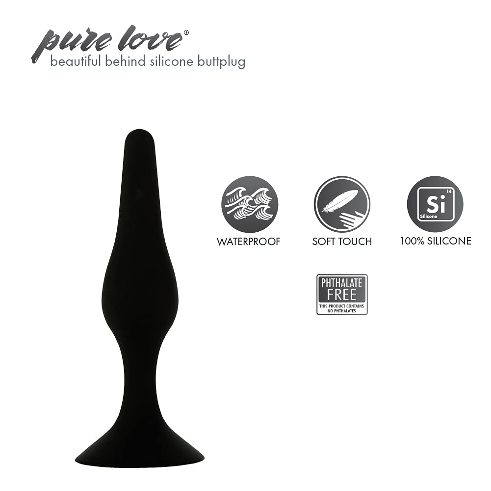 Pure Love Silicone Anal Butt Plug 4.5'', Adult Sex Toy, Classic Sex Toy, Black