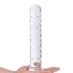 Epichao Large Dotted Glass Dildo Crystal Penis Big G-spot Stimulator Female Masturbation Sex Pleasure Wand (Medium)