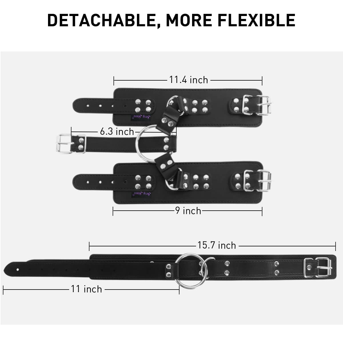 Neck To Wrist Restraints Kit, Sexy Slave Frisky Beginner Behind Back Handcuffs Collar, Adjustable Bondage Set, Couple Sm Sex Game Tool(Black)