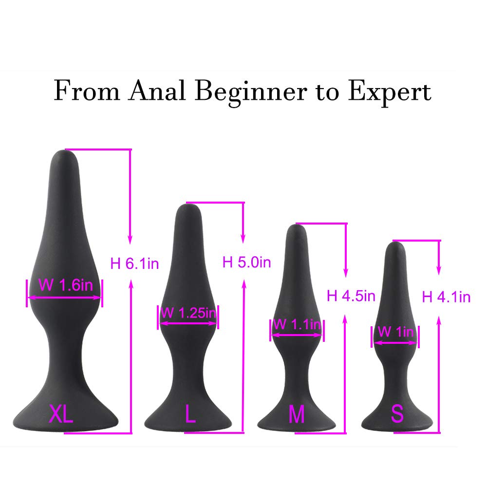 Butt Plugs Trainer Silicone Anal Plugs Beginners Starter Set For Women And Men Soft Silicone Plugs Toys Trainer 4 Piece Set (Black)