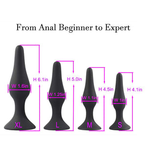 Butt Plugs Trainer Silicone Anal Plugs Beginners Starter Set For Women And Men Soft Silicone Plugs Toys Trainer 4 Piece Set (Black)