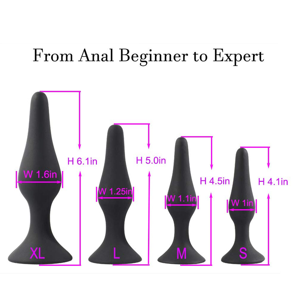 Butt Plugs Trainer Silicone Anal Plugs Beginners Starter Set For Women And Men Soft Silicone Plugs Toys Trainer 4 Piece Set (Black)