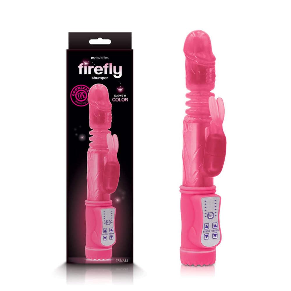 NS Novelties Firefly Thumper Glow in The Dark Thrusting & Rotating Rabbit Vibrator (Pink)