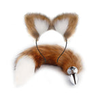 OOIIXX Anal Plug with Sexy Tail for Cosplay, Adult Sex Toys of Stainless Steel Anal Plug (Brown-White Kit, Small)