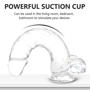 Realistic Dildo Stimulator- 8.2 '' Big Dildos with Suction Cup Adult Sex Toy for Women/Men/Gay, Flexible Clear with Curved Shaft