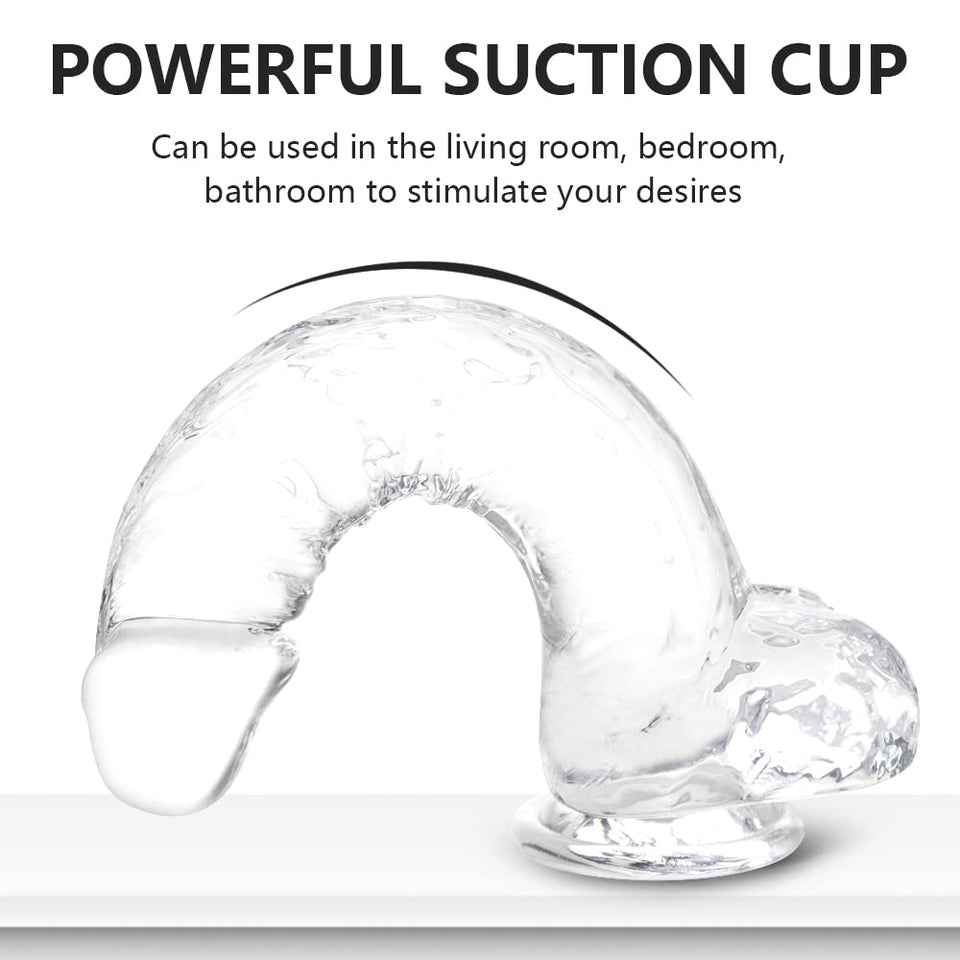 Realistic Dildo Stimulator- 8.2 '' Big Dildos with Suction Cup Adult Sex Toy for Women/Men/Gay, Flexible Clear with Curved Shaft