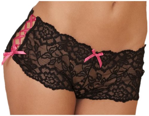 Rene Rofe Womens Crotchless Lace Side Tie Boyleg  Black  SmallMedium