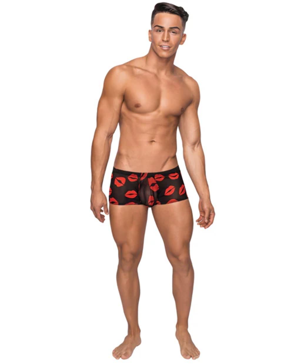 Male Power Lingerie Mini Short Sheer Lips Black Medium