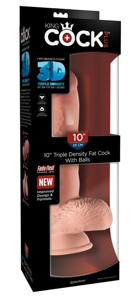 King Cock Plus Triple Density 10 Inch Fat Cock With Balls - Flesh