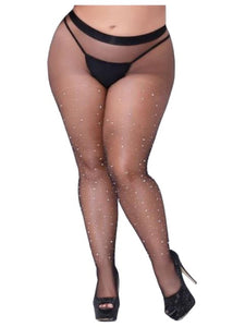 (D) BODY LANGUAGE CRYSTAL FIS STOCKINGS BLACK Q/S