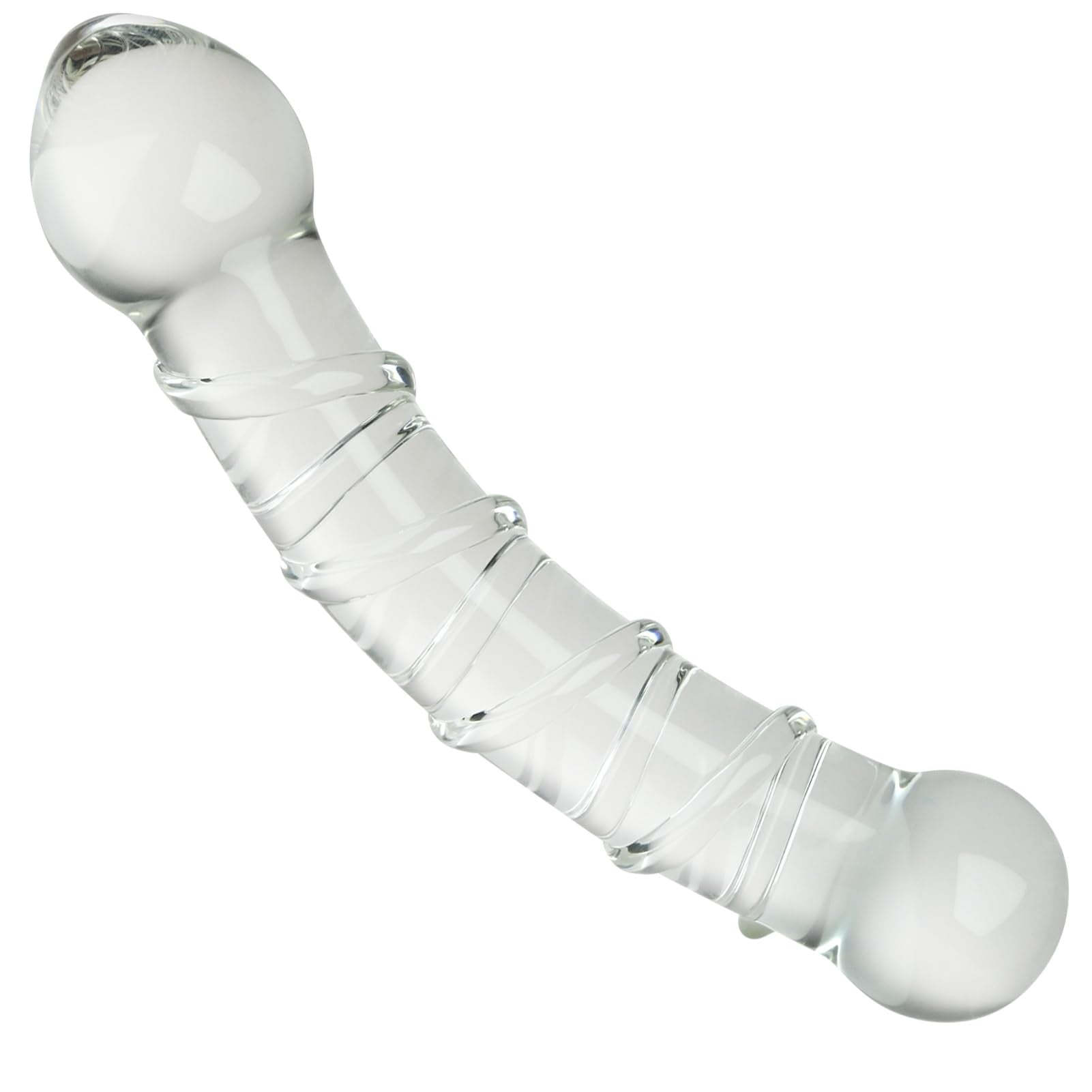 Glass Double Ended G-Spot Dildo Penis Crystal Pleasure Wand with Raised Swirl Texture Mushroom Tip Adult Sex Toy for Women Coupl