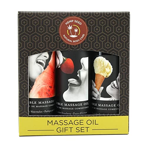 Edible Massage Oil Gift Set Box - 2 Fl. Oz. Bottles - Strawberry, Watermelon, Vanilla
