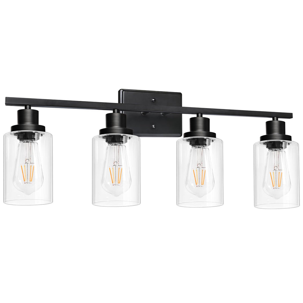 Ascher 4-Light 29.3'' Wall Sconces, Modern Vanity Light Fixture With Clear Glass Shade, Black Finish Wall Light For Mirror Bedro
