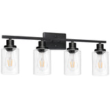 Ascher 4-Light 29.3'' Wall Sconces, Modern Vanity Light Fixture With Clear Glass Shade, Black Finish Wall Light For Mirror Bedro