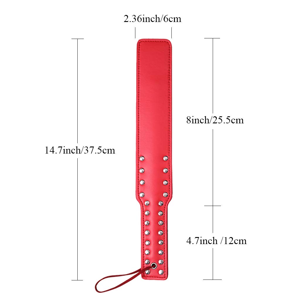 Quality Studded Spanking Paddles, 14.7inch Faux Leather Paddle for Adults Sex Play, Red