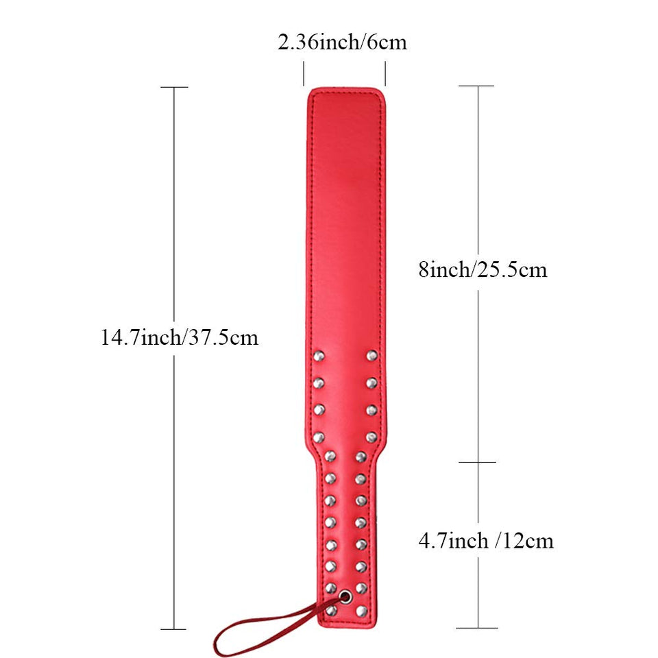 Quality Studded Spanking Paddles, 14.7inch Faux Leather Paddle for Adults Sex Play, Red