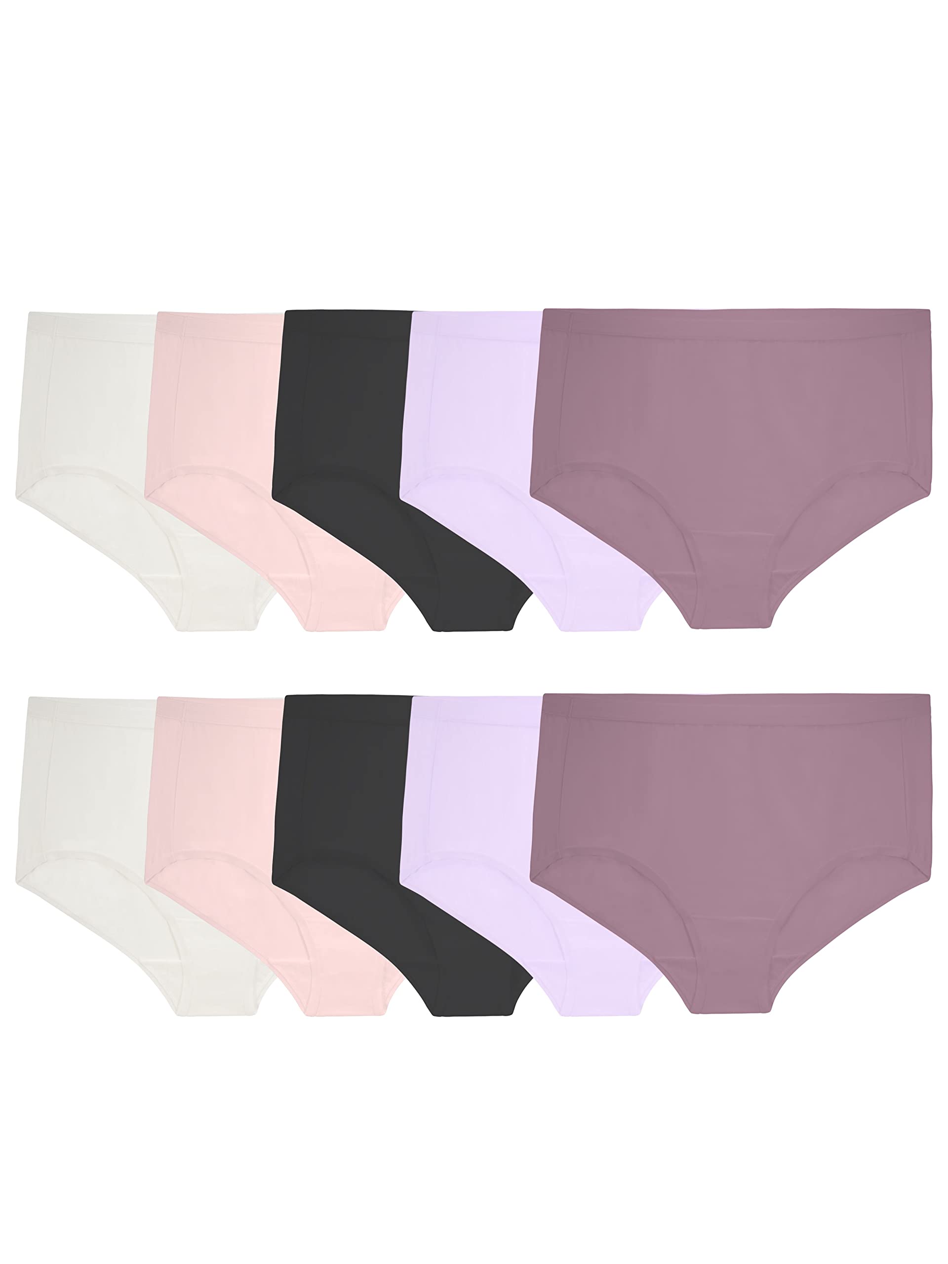 Fruit of the Loom Womens Lightweight Microfiber Underwear, Smooth Under Clothes, Available in Plus Size, Brief-10 Pack-Black/Wh
